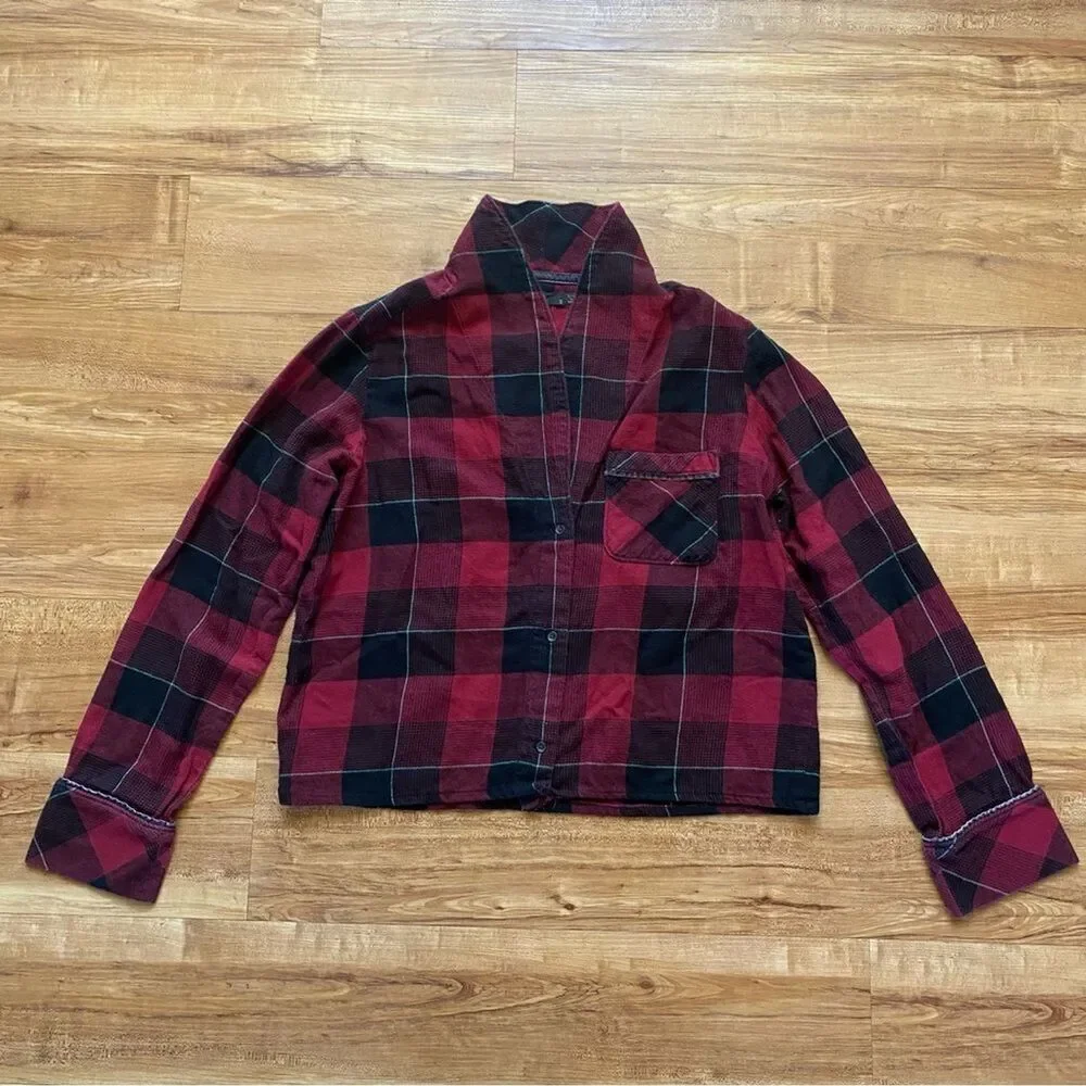 PRANA S Frosty Flake Organic Cotton Buffalo Plaid Flannel Pajama Top Winter Warm